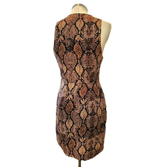 Bebe x Naven Dress Brown Black Faux Snakeskin Bodycon Deep V Mini Size 8 VR607 - Picture 6 of 11
